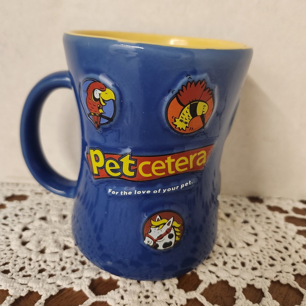 Petcetera Blue Ceramic Coffee Mug For the Love of Your Pet Cartoon Animals y2k